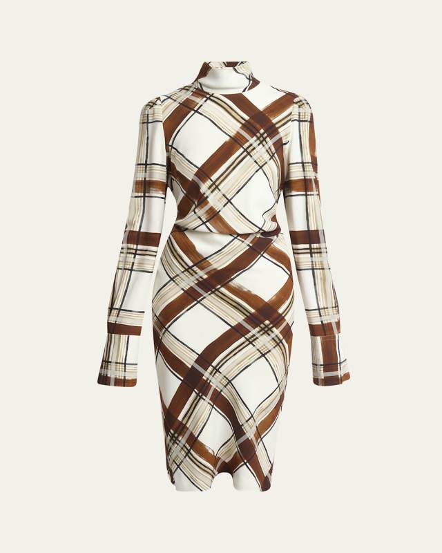 Delvet Plaid Belted Midi Dress