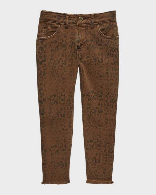 Girl's Faded Leopard-Print Jeans, Size 4-