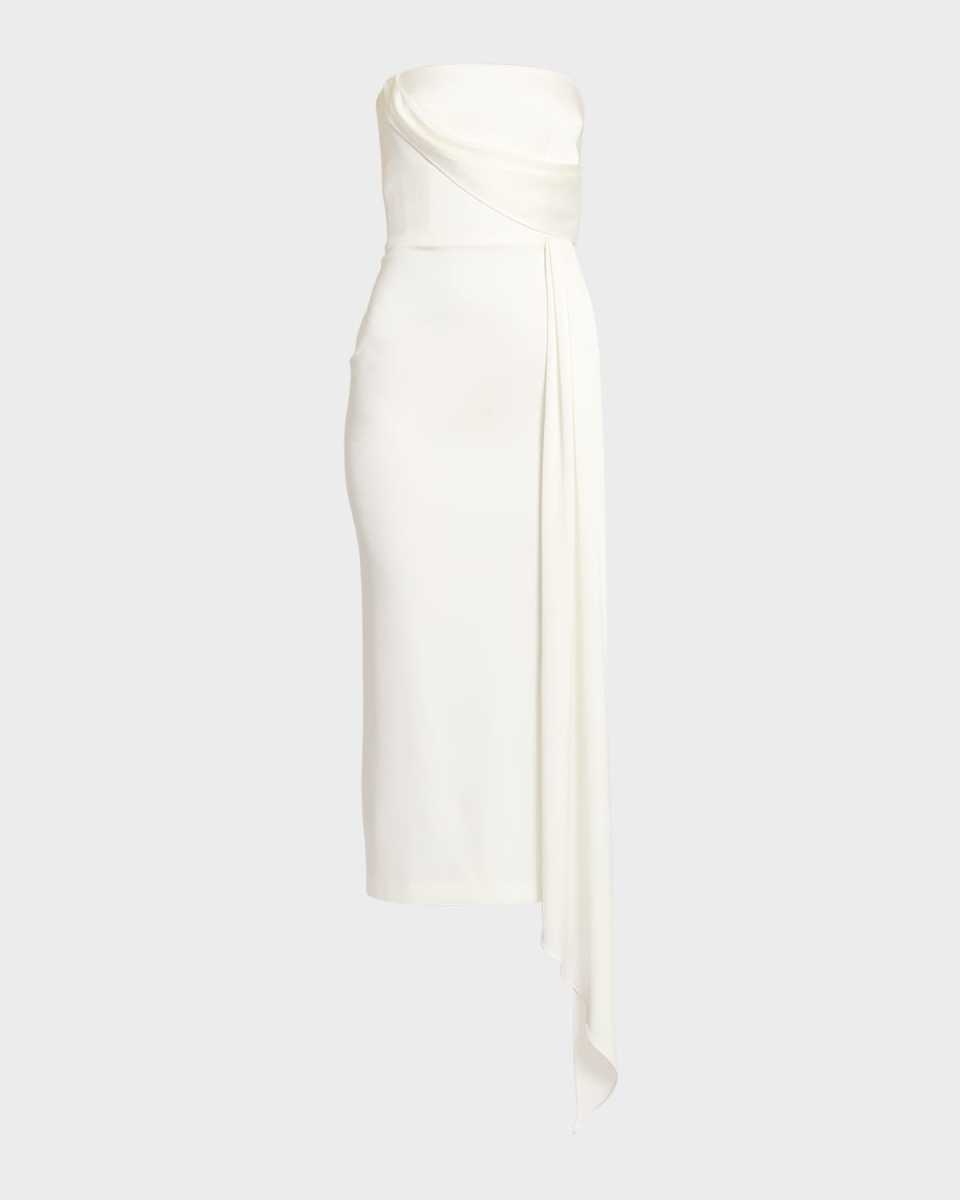 Satin Crepe Strapless Dress With Drape Detail