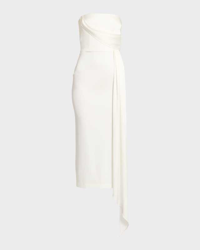 Satin Crepe Strapless Dress With Drape Detail