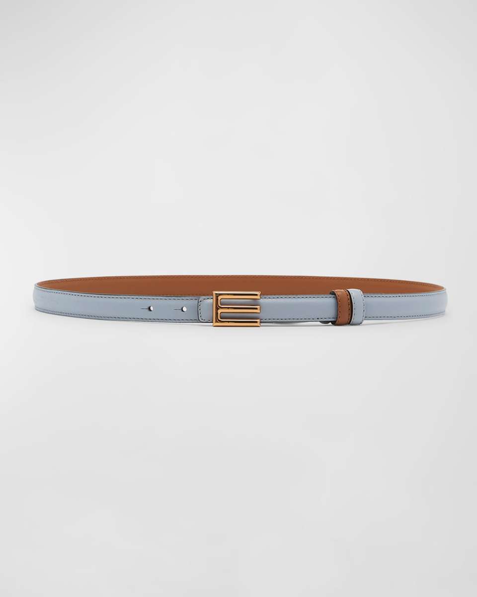 E-Monogram Reversible Leather & Brass Skinny Belt