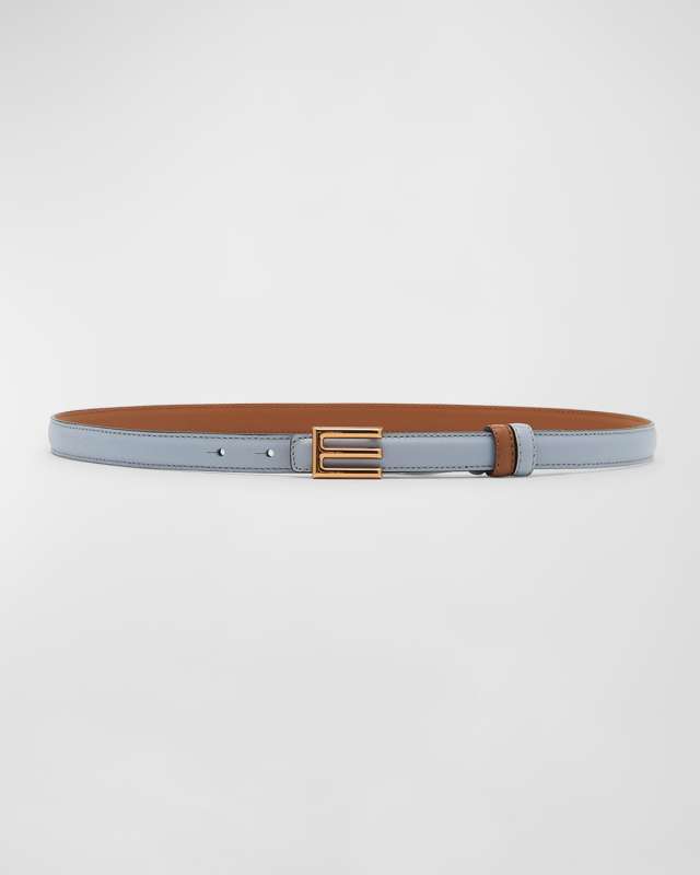 E-Monogram Reversible Leather & Brass Skinny Belt