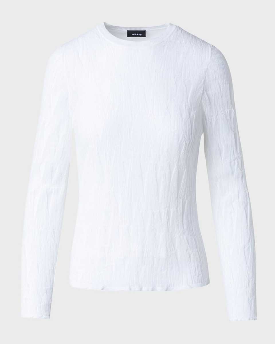 Fine Gauge Asagao Jacquard Knit Long-Sleeve Fitted Sweater