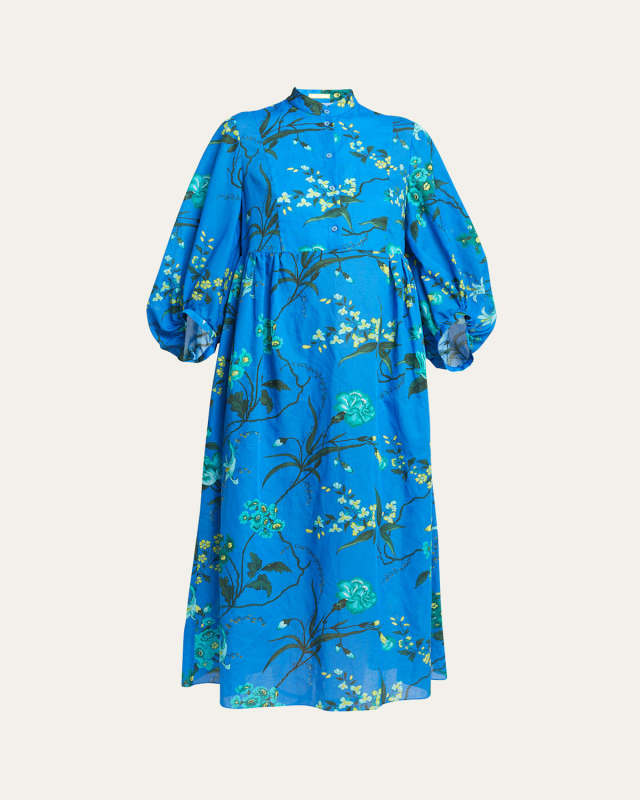 Floral-Print Long-Sleeve Midi Shift Dress