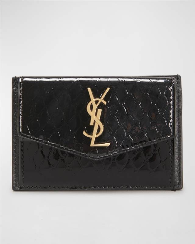 YSL Monogram Envelope Flap Card Case in Python-Embossed Leather
