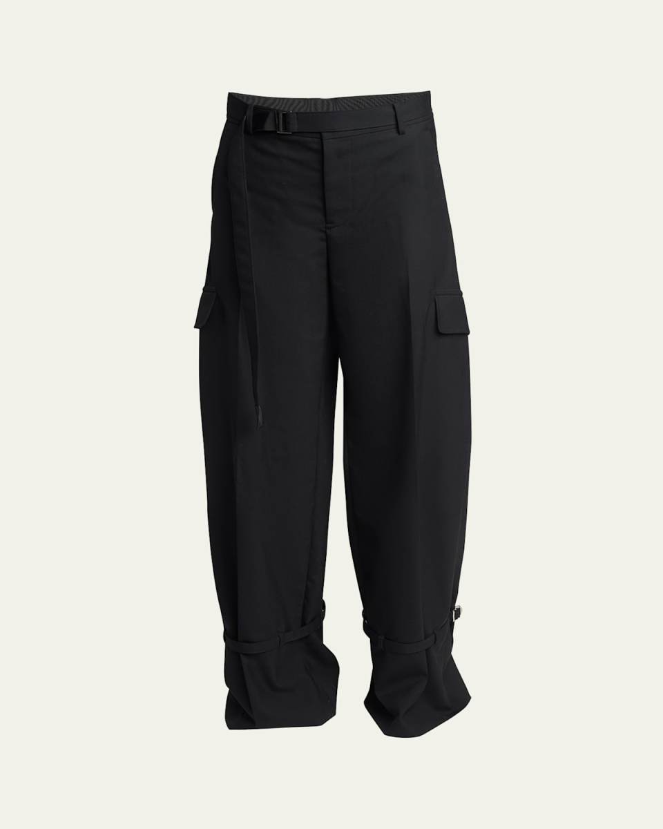 Belted Tapered Cargo Wool Suiting Pants
