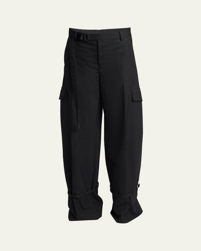 Belted Tapered Cargo Wool Suiting Pants