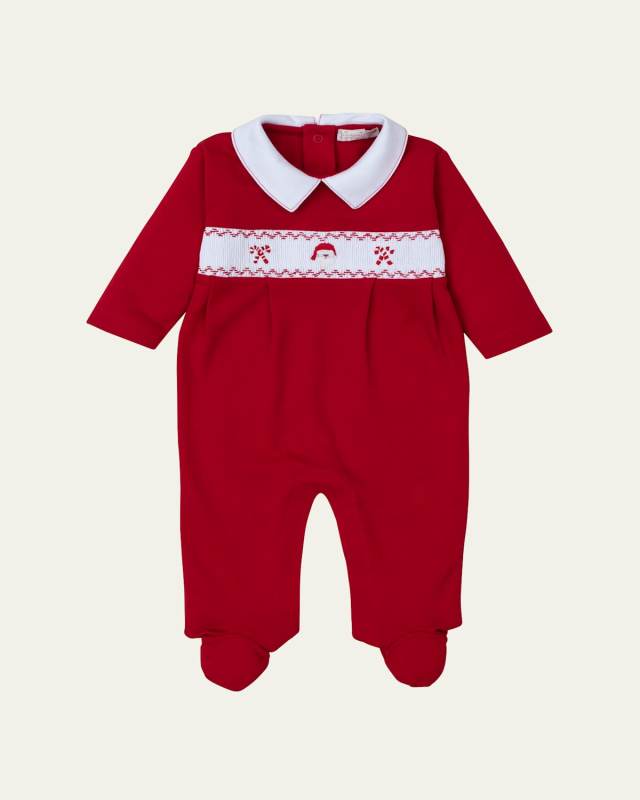 Girl's Holiday Medley '24 Hand Smocked Footie, Size Newbor