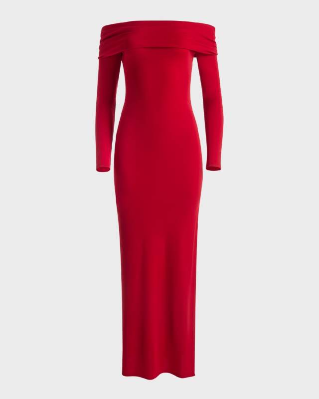 Coretta Long Off-Shoulder Ruched Dress