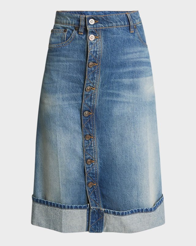 Button-Front Denim Skirt