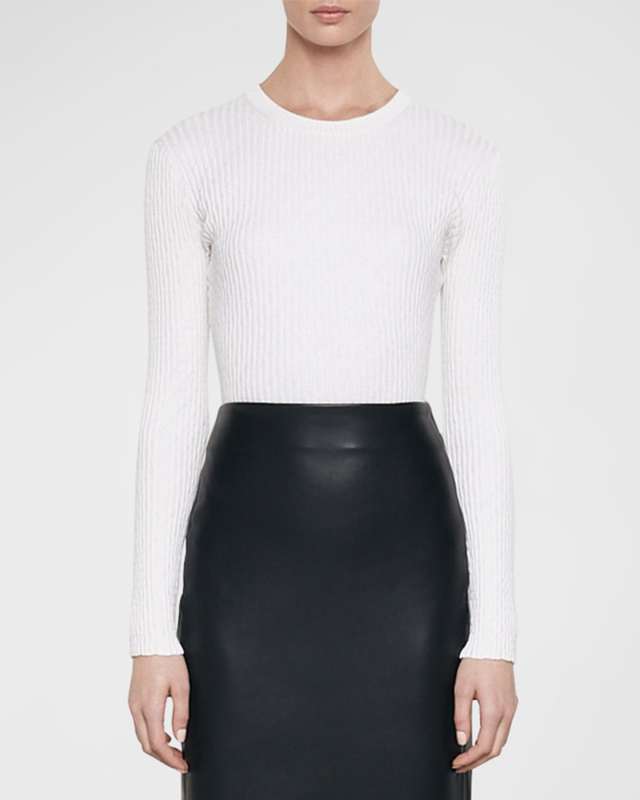 Cashmere Cotton Pointelle Long-Sleeve Crewneck Top