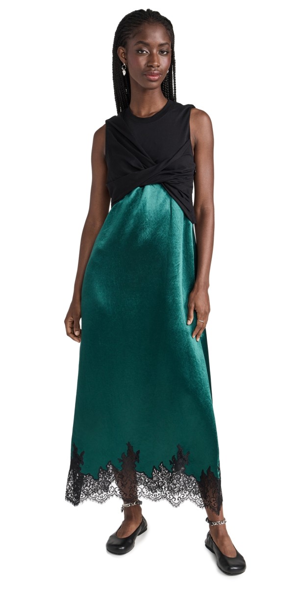 3.1 Phillipim Twist Tank Slip Combo Maxi Dress Black-Emerald