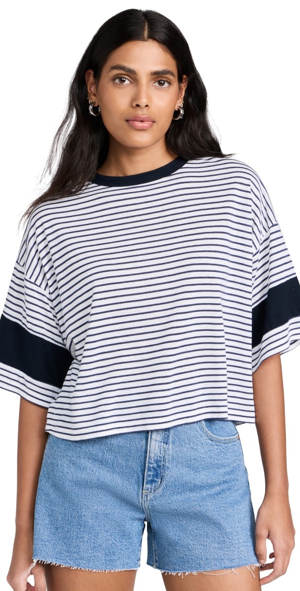SUNDRY Boxy Blocked Tee Optic White