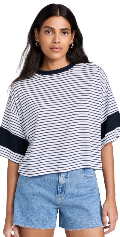 SUNDRY Boxy Blocked Tee Optic White