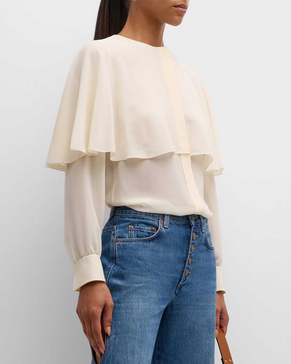 Silk Georgette Button-Front Blouse with Shawl Overlay