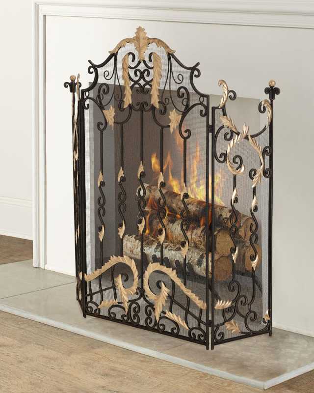 Black & Gold 3-Panel Gate Fire Screen