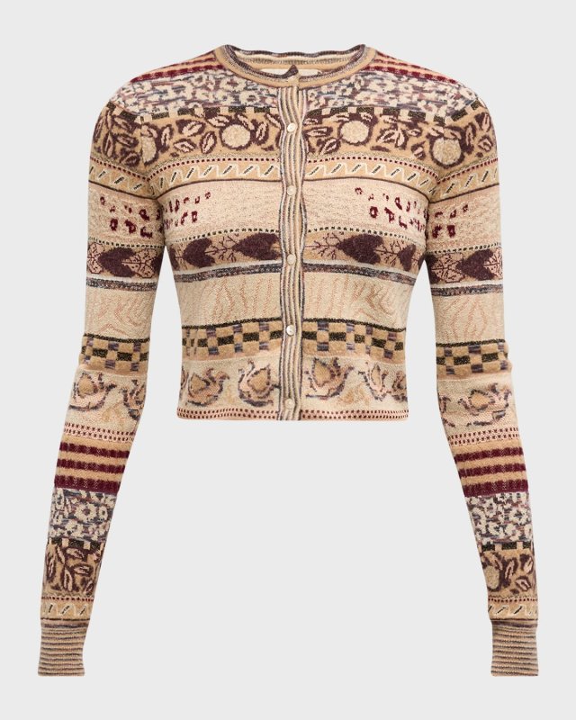 Liza Cropped Mixed-Pattern Cardigan