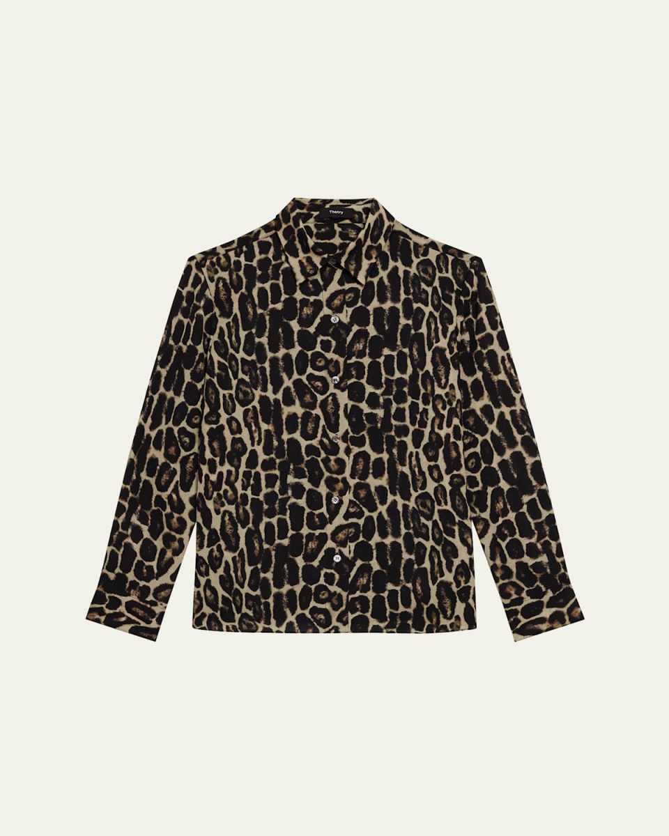 Straight Leopard-Print Long-Sleeve Shirt