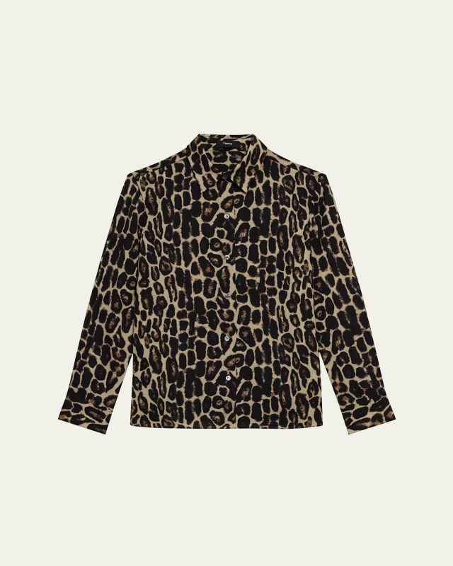 Straight Leopard-Print Long-Sleeve Shirt