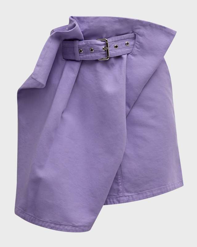 Foldover Belted Denim Mini Skirt