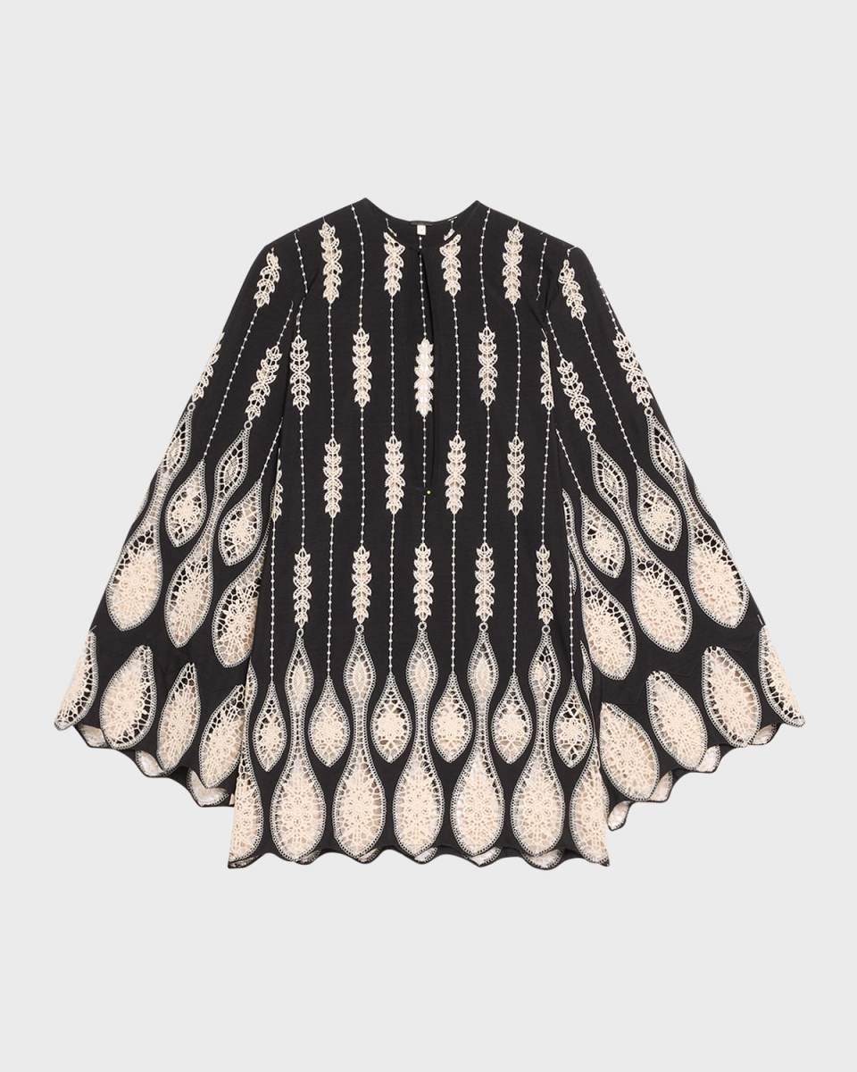 Vision Seeking Eyelet Bell-Sleeve Mini Dress
