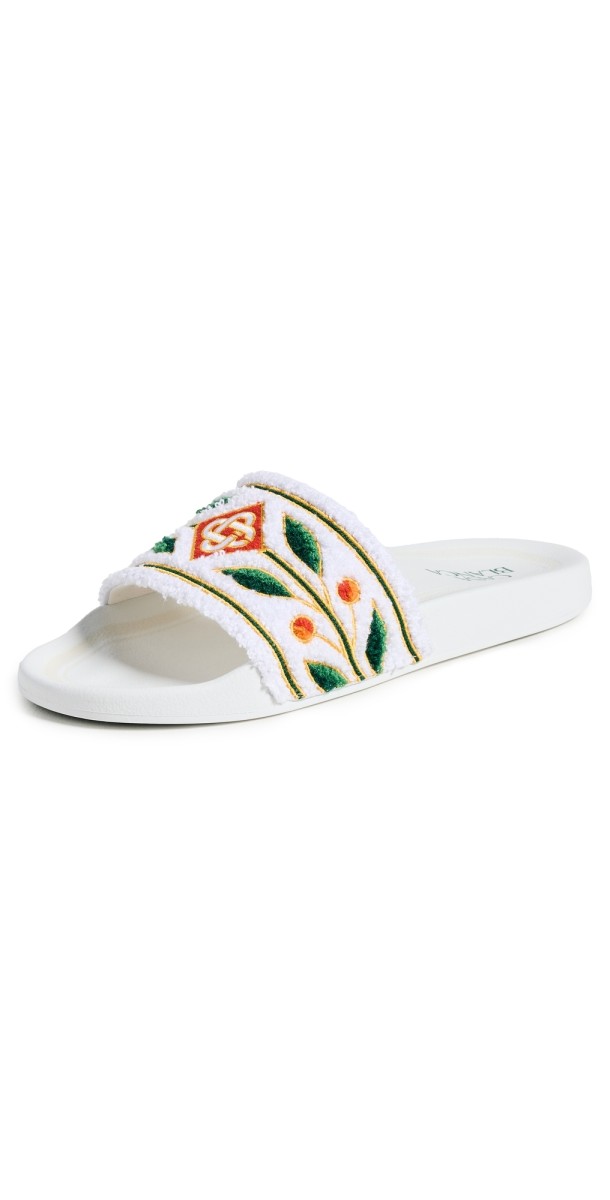 Casablanca Embroidered Terry Slides White Laurel