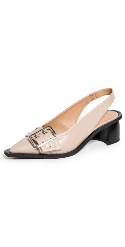 GANNI Buckle Slingback Pumps Naplack Taos Taupe