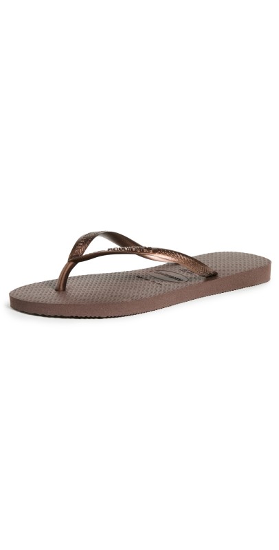 Havaianas Slim Flip Flops Dark Brown/Metal Acoused