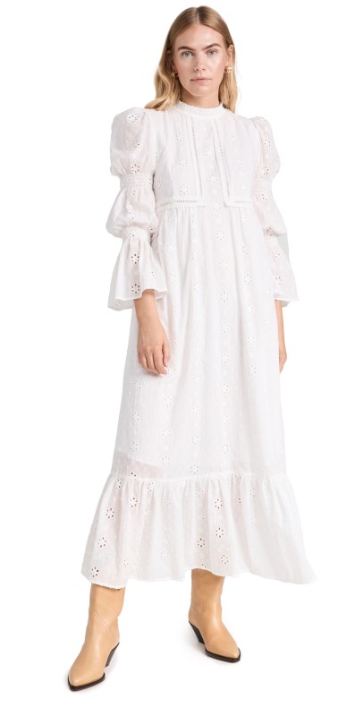 English Factory Embroidered Swiss Dot Maxi Dress Black