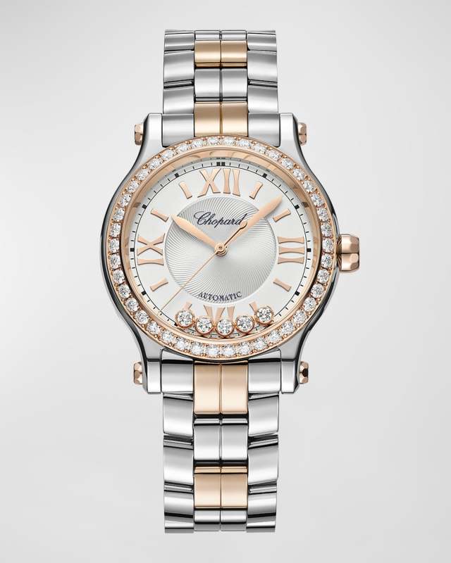 Happy Sport 33mm 18K Rose Gold & Steel Diamond Watch