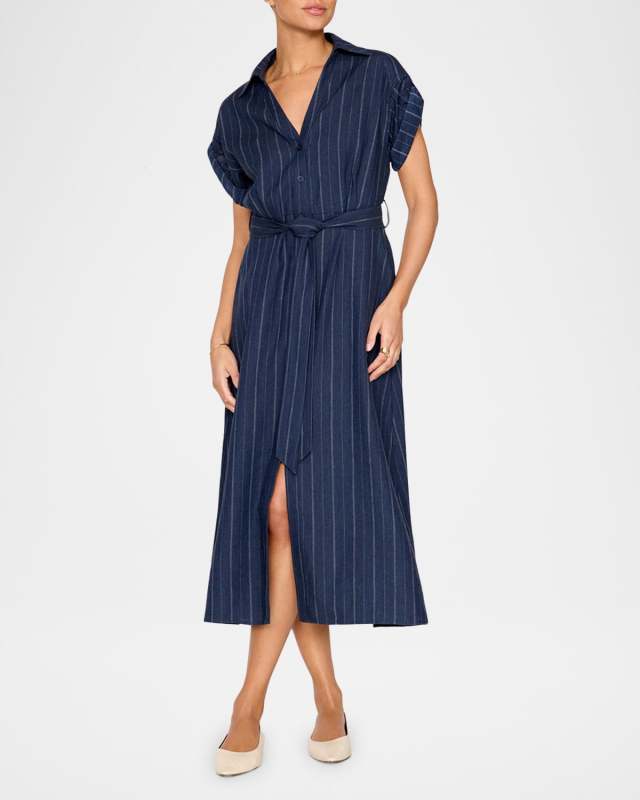 Fia Striped Linen-Cotton Midi Shirtdress