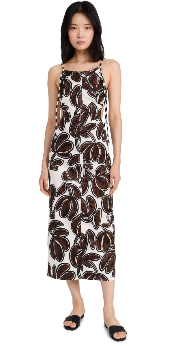 La Ligne Poplin Dress with Circle Cutouts Ivory/Brown/Black