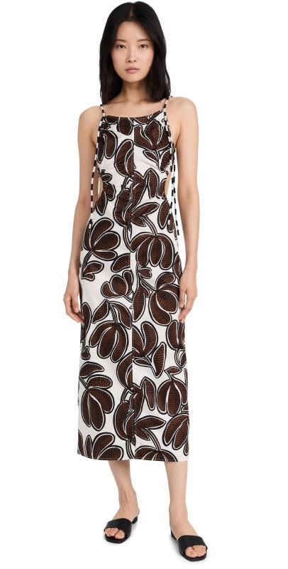 La Ligne Poplin Dress with Circle Cutouts Ivory/Brown/Black