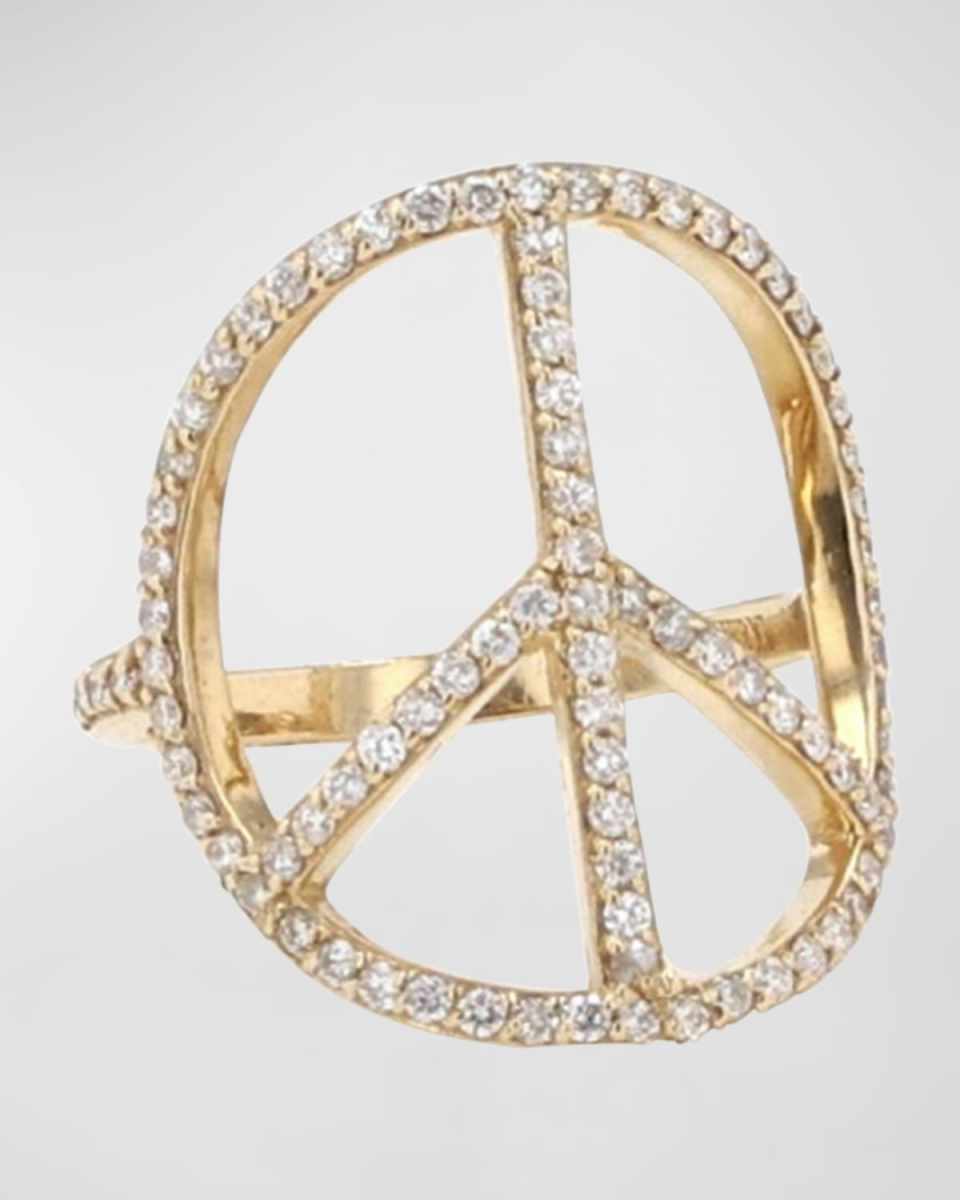 14k Gold Peace Sign Diamond Ring, Size 8