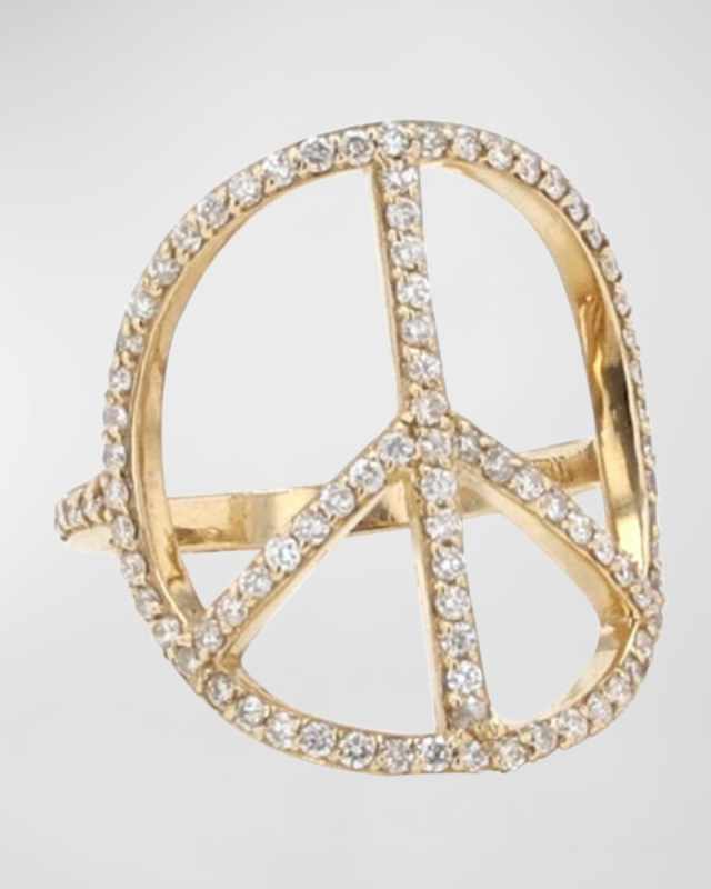 14k Gold Peace Sign Diamond Ring, Size 8
