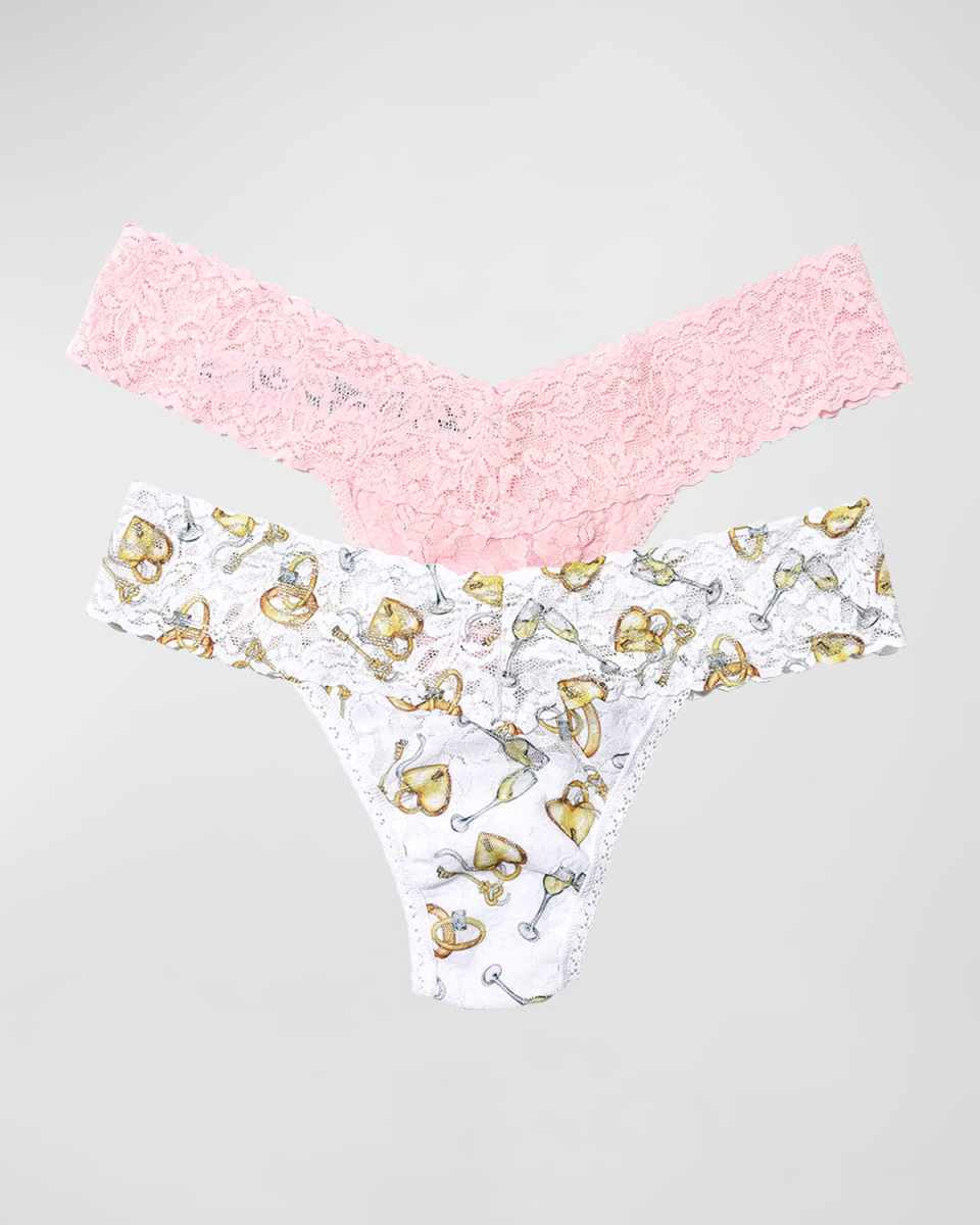 Two-Pack Low-Rise Thongs in Floral Pattern