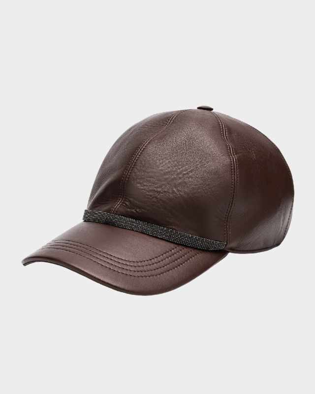 Smooth Glove Leather Baseball Hat With Monili Detail