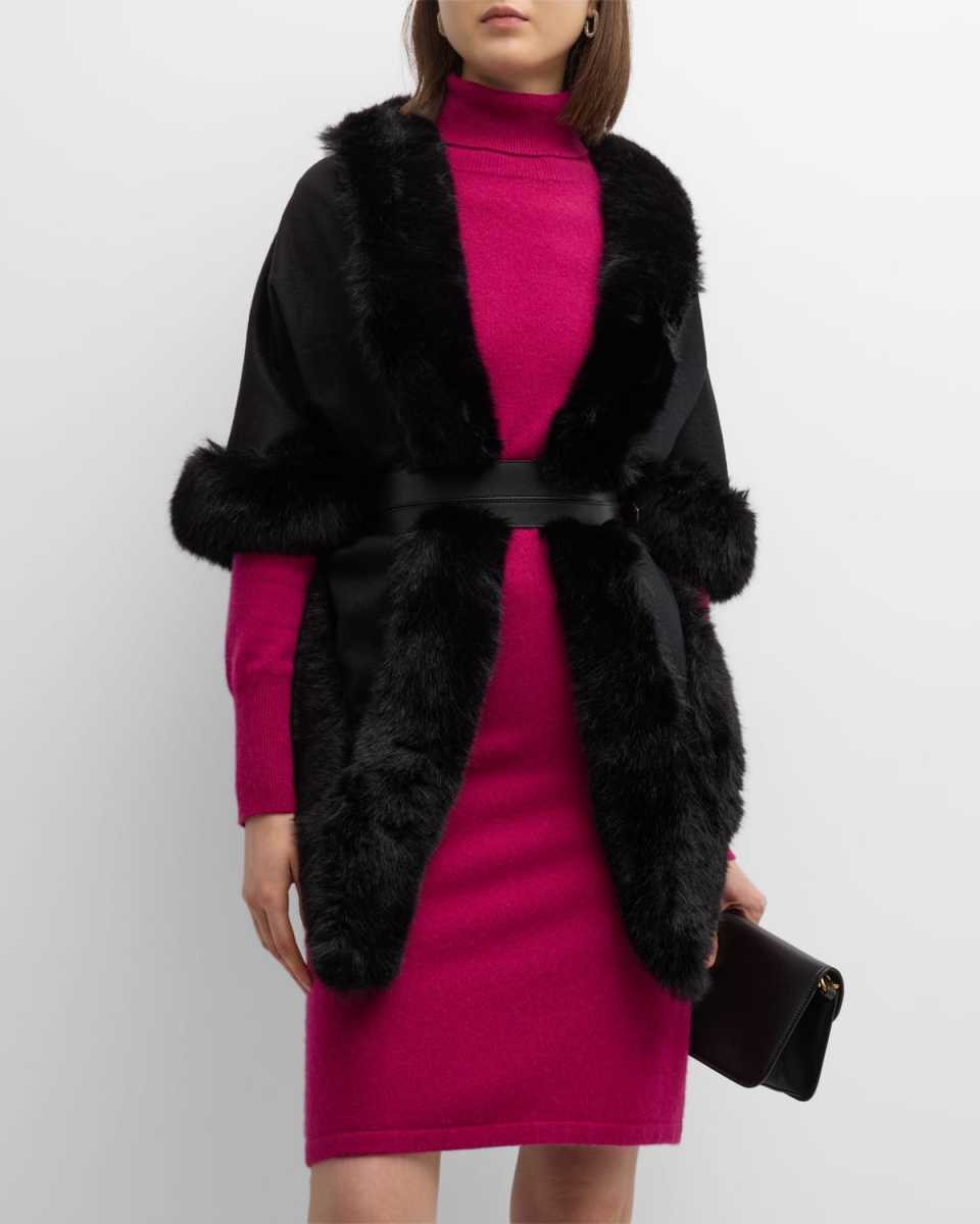 Cashmere Faux Fur Trimmed Diamond Wrap
