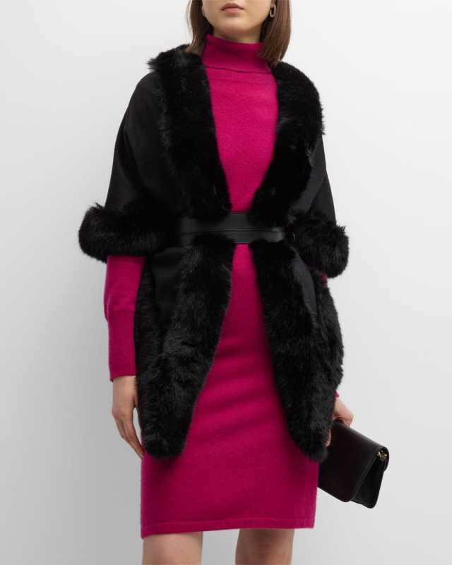 Cashmere Faux Fur Trimmed Diamond Wrap