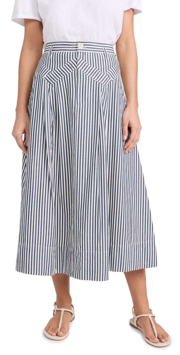 THE GREAT. Annabel Skirt Navy Studio Stripe