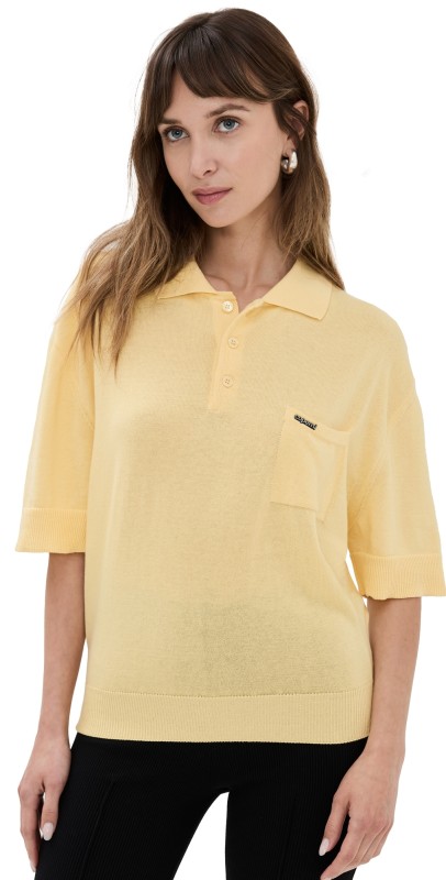 Coperni Knitted Short Sleeve Polo Sweater Pale Yellow