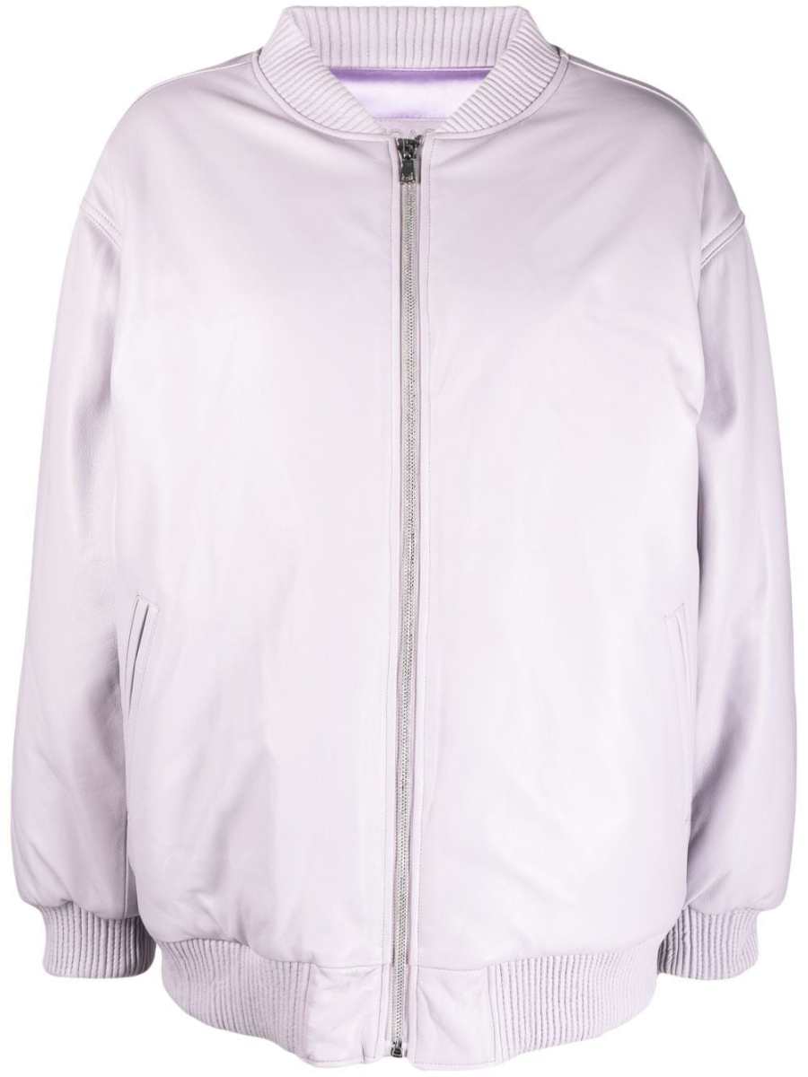 zip-up leather bomber jacket