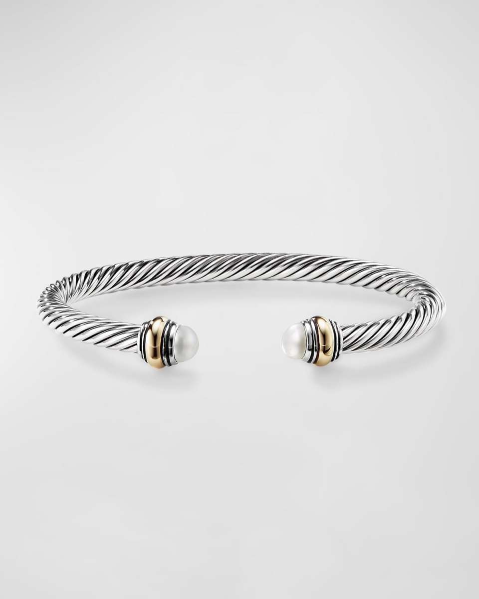 Cable Bracelet with Gemstone in Silver with 14K Gold, 5mm