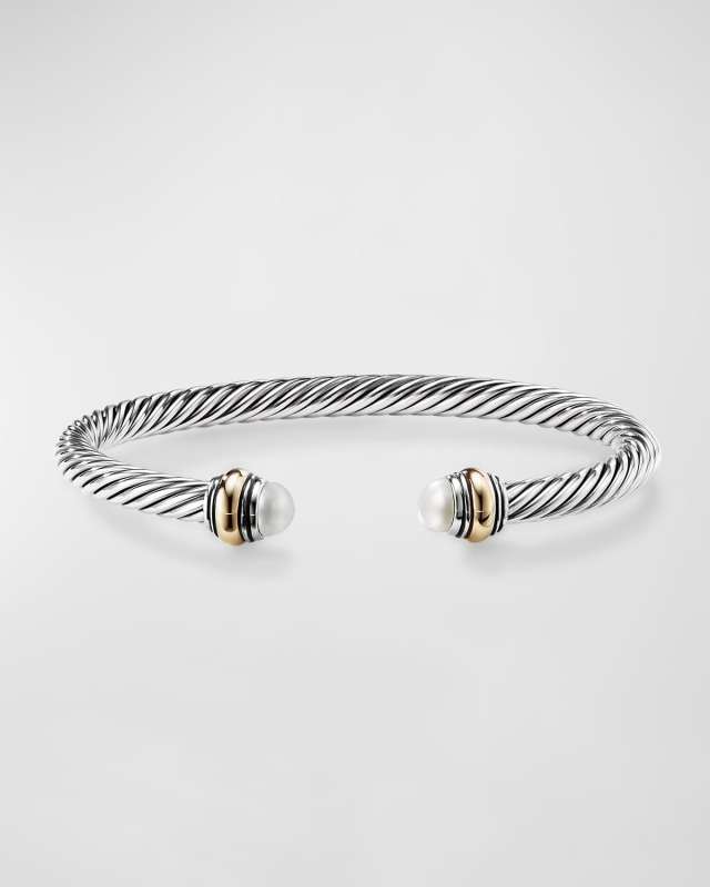 Cable Bracelet with Gemstone in Silver with 14K Gold, 5mm