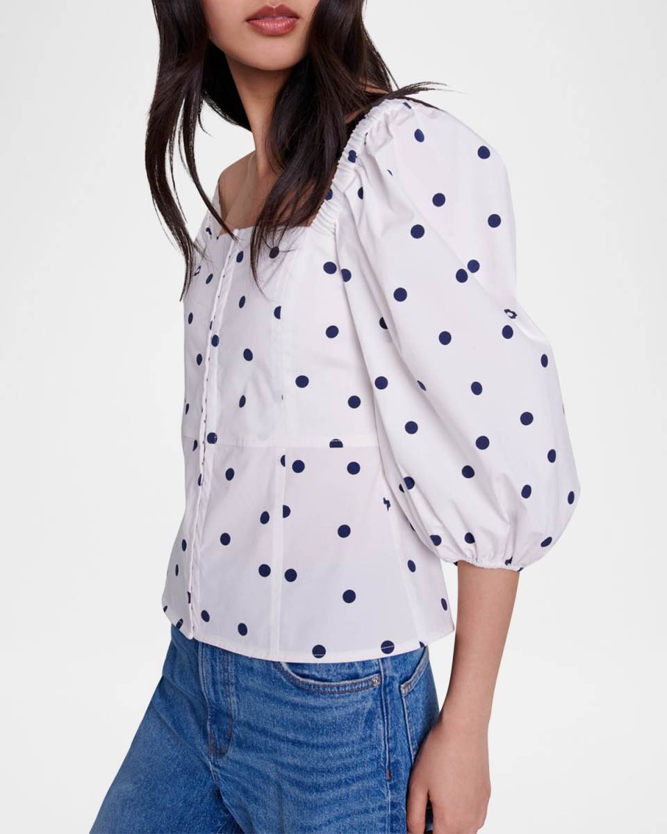 Lanina Polka-Dot Poplin Top