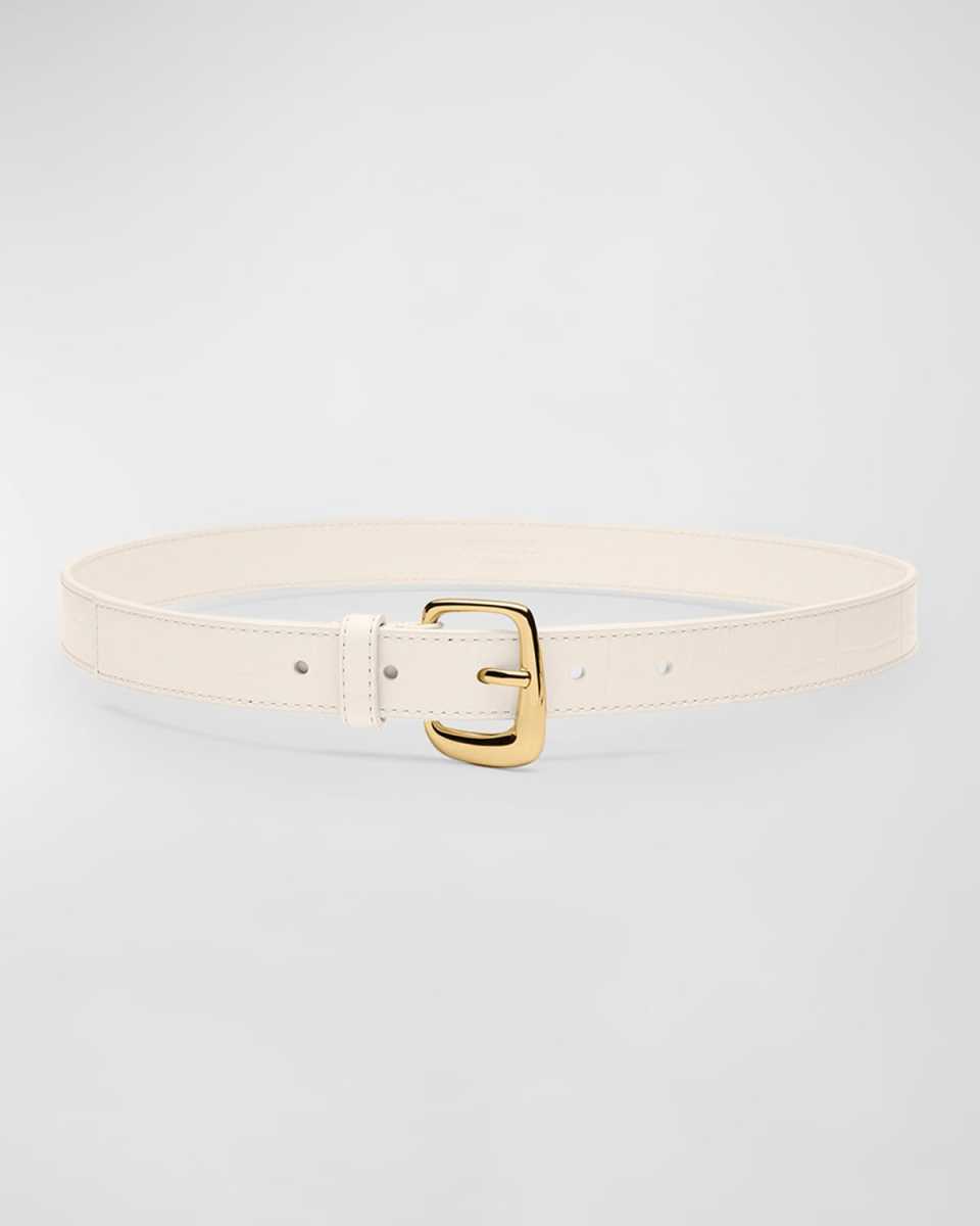 Oval Buckled White Leather Belt