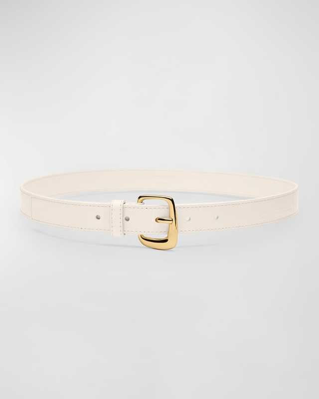 Oval Buckled White Leather Belt