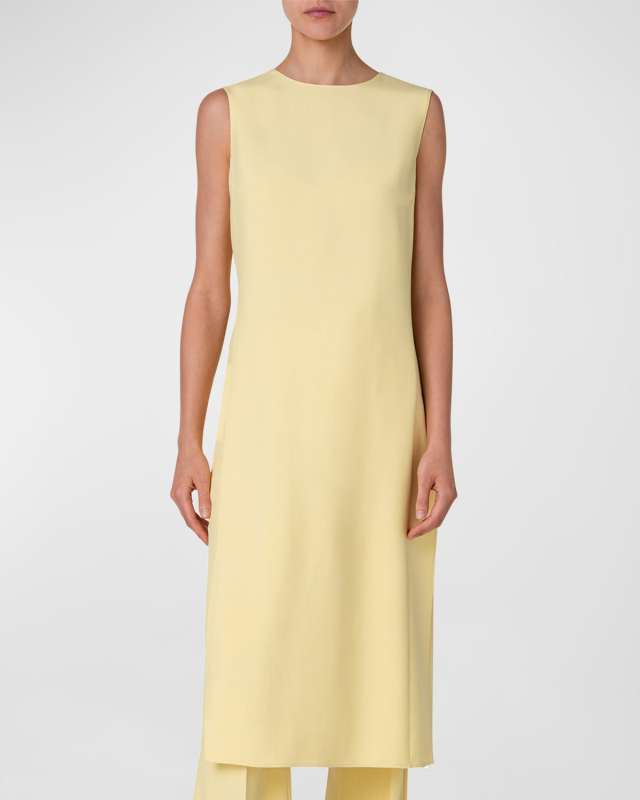 Sleeveless Side-Slit Silk Crepe Midi Tunic Dress