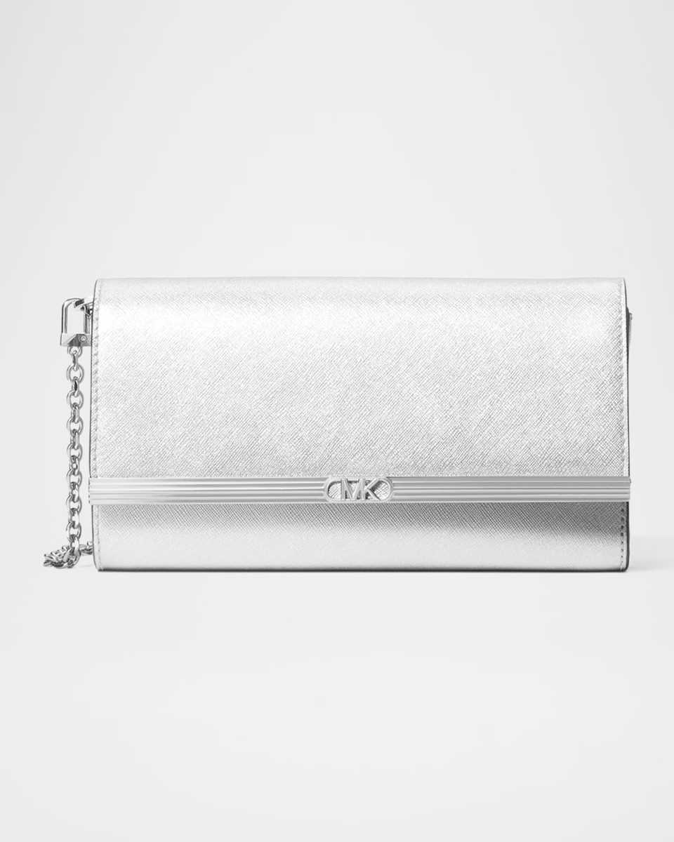 Large East-West Leather Clutch Bag