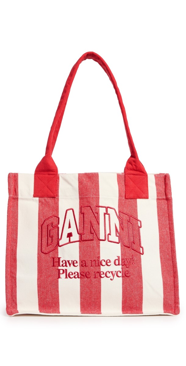 GANNI Large Easy Shopper Stripes Tote Barbados Cherry